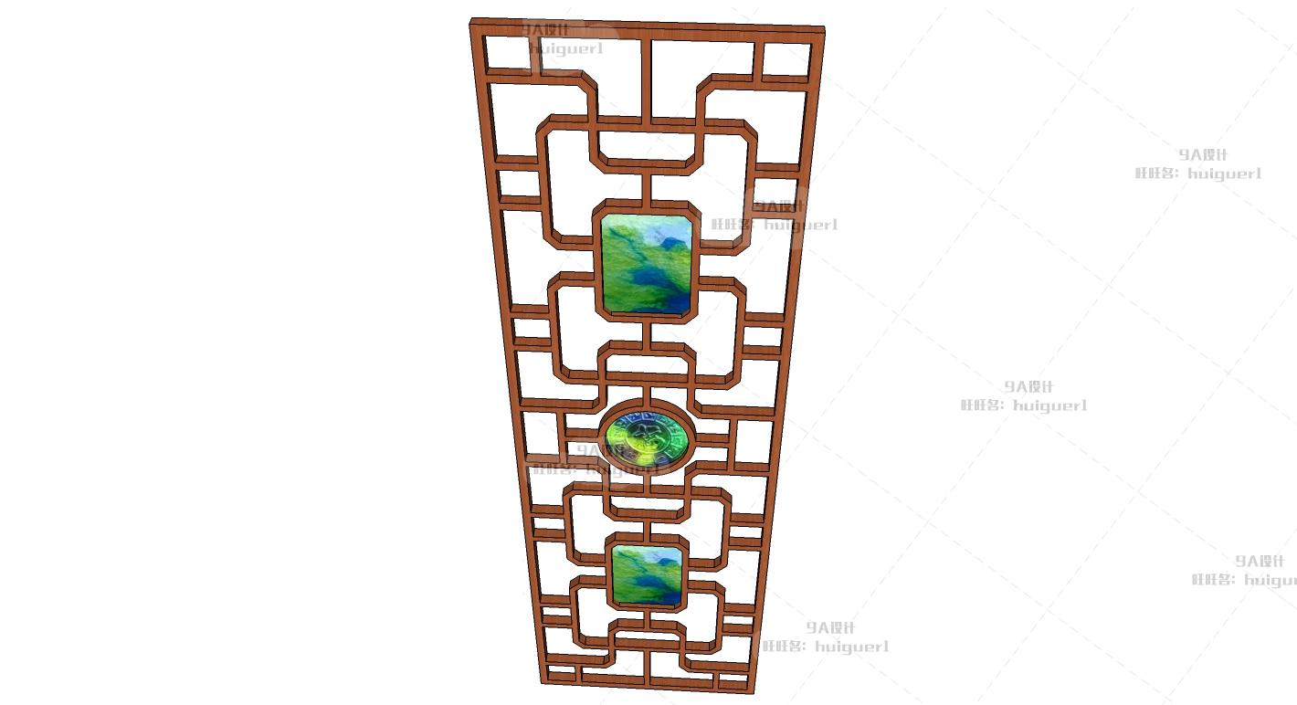 SU中式古典景墙照壁sketchup花窗格门屏风镂空隔断草图大师模型 第30张