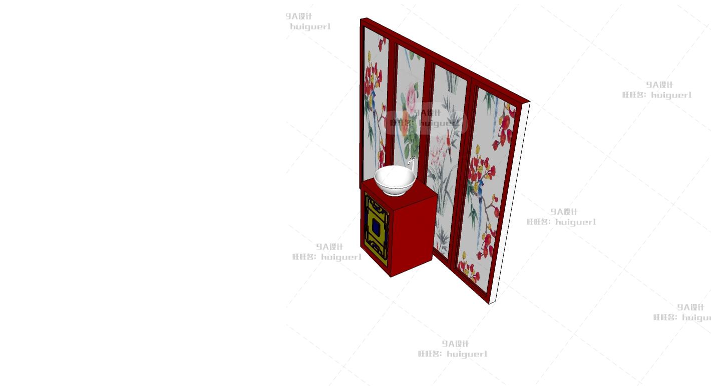 SU中式古典景墙照壁sketchup花窗格门屏风镂空隔断草图大师模型 第34张