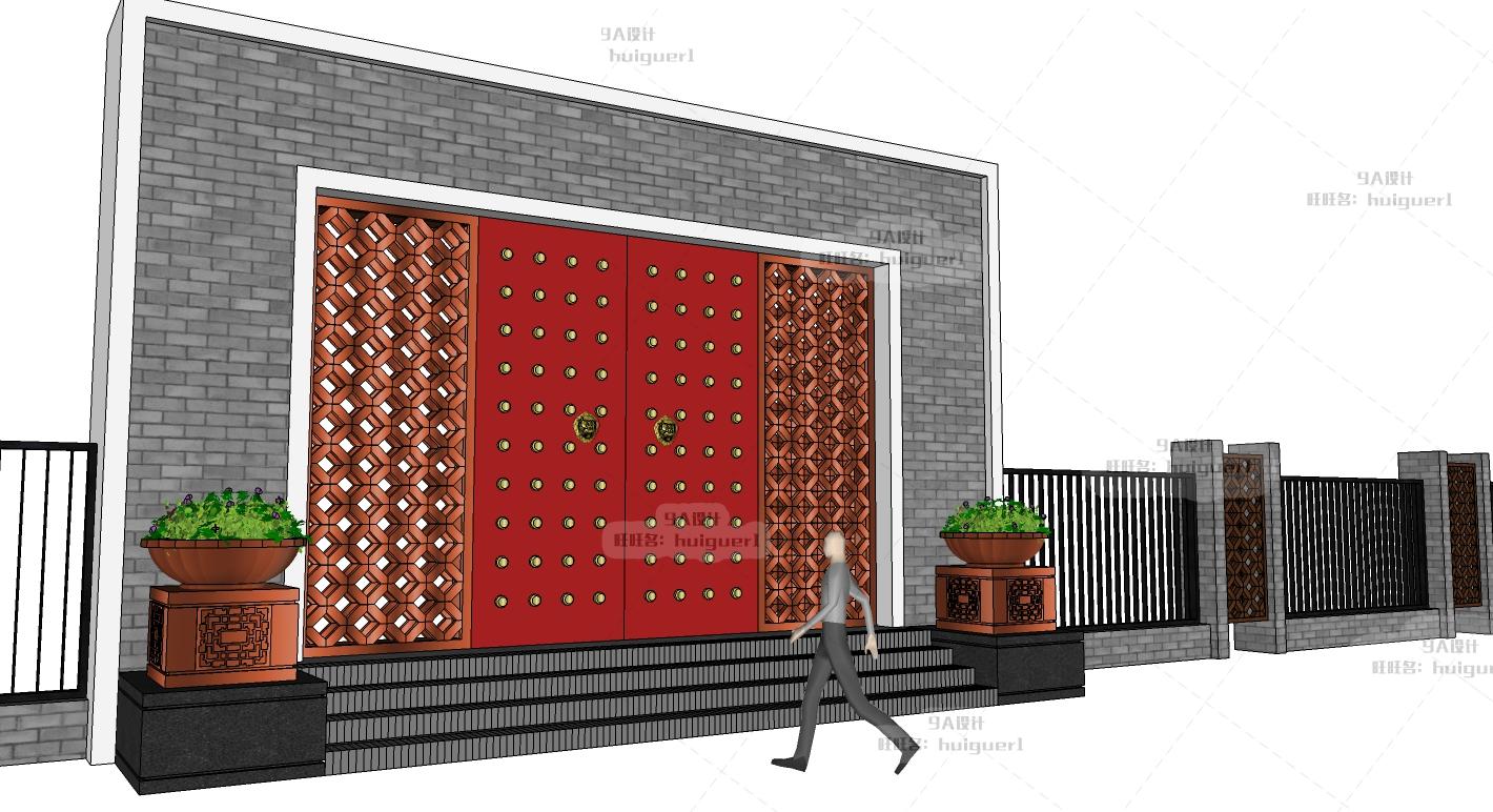 SU中式古典景墙照壁sketchup花窗格门屏风镂空隔断草图大师模型 第36张