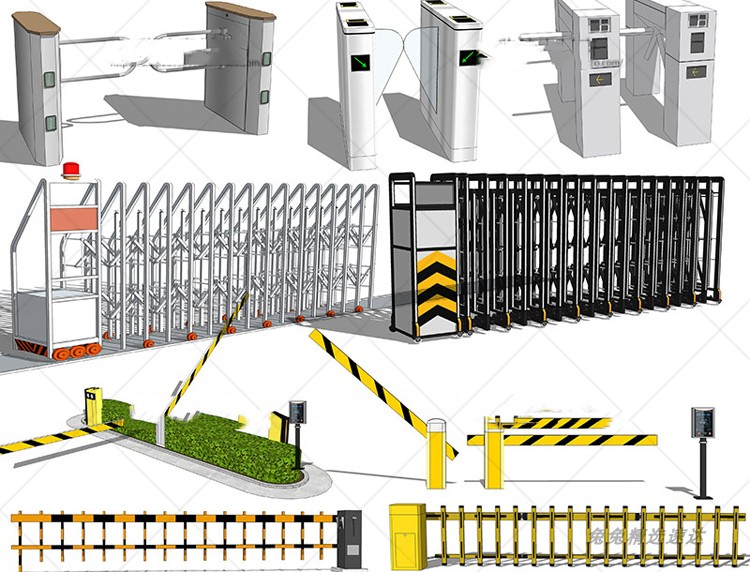 大门入口自动伸缩门道闸摆闸门禁sketchup草图大师SU模型 第6张