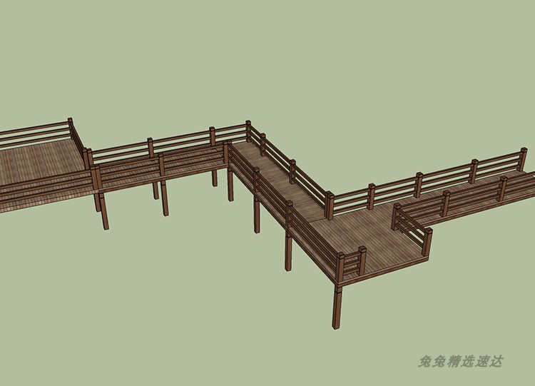 中式古典水榭高空走廊栈道观景平台 SU模型木质天桥曲桥景观模型 第6张