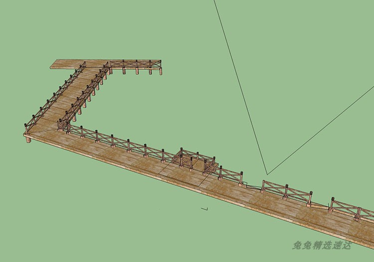 中式古典水榭高空走廊栈道观景平台 SU模型木质天桥曲桥景观模型 第8张