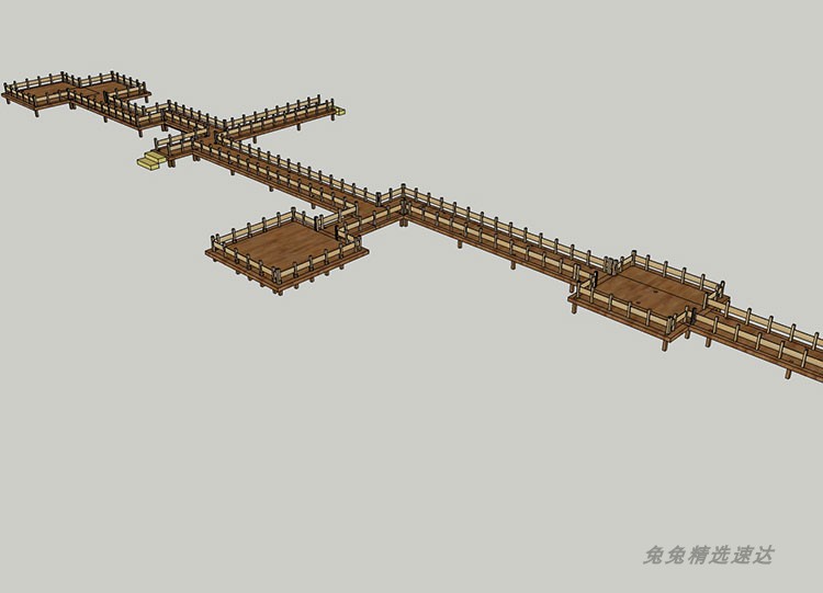 中式古典水榭高空走廊栈道观景平台 SU模型木质天桥曲桥景观模型 第12张