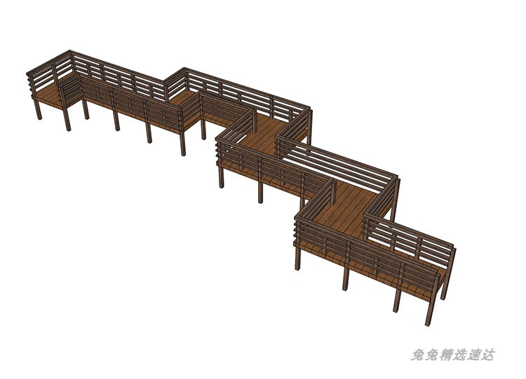 中式古典水榭高空走廊栈道观景平台 SU模型木质天桥曲桥景观模型 第14张