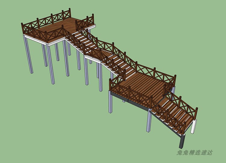 中式古典水榭高空走廊栈道观景平台 SU模型木质天桥曲桥景观模型 第17张