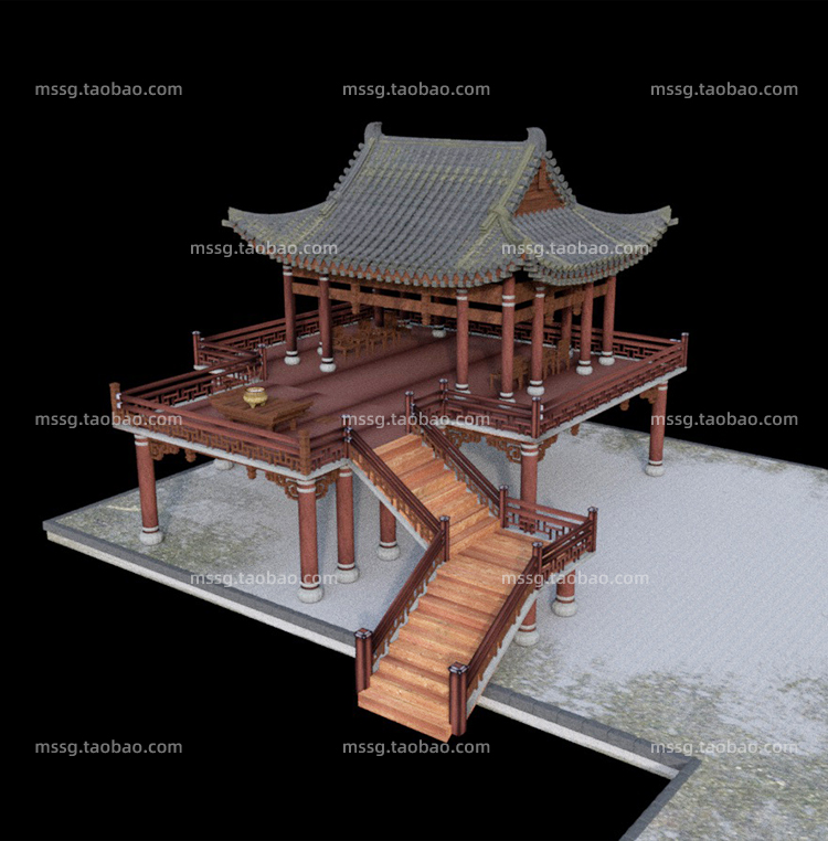 古风古建筑庭院燕台楼C4D工程模型FBX OBJ 3D立体场景素材 A1552 第3张