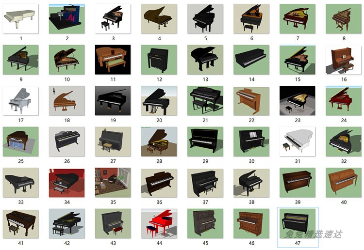 sketchup草图大师钢琴su模型乐器piano模型su素材合集电子琴草图 第5张