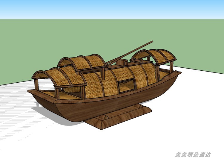 sketchup渔文化小品中国古代渔船小木船江南水乡乌篷船古船SU模型 第7张