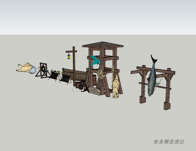 sketchup渔文化小品中国古代渔船小木船江南水乡乌篷船古船SU模型 第6张