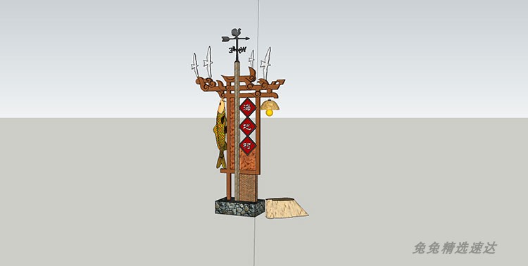 sketchup渔文化小品中国古代渔船小木船江南水乡乌篷船古船SU模型 第10张