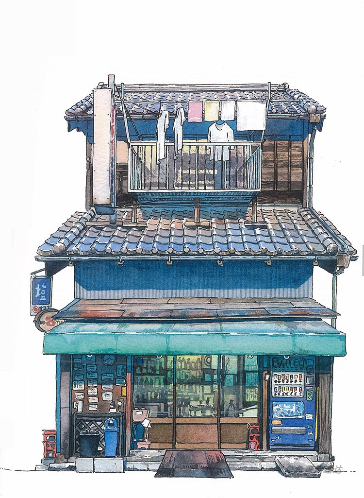 东京老店铺 钢笔淡彩 手绘插画图集 日文 场景建筑 绘画参考素材 第7张