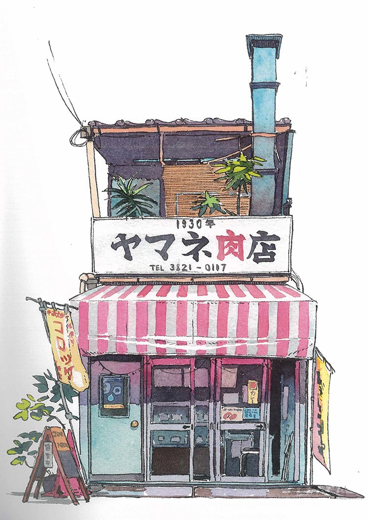 东京老店铺 钢笔淡彩 手绘插画图集 日文 场景建筑 绘画参考素材 第21张