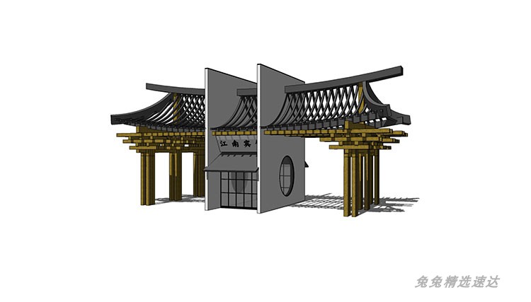 SU徽派美丽乡村村庄农家乐农庄入口标识村标入口标示马头墙模型 第4张