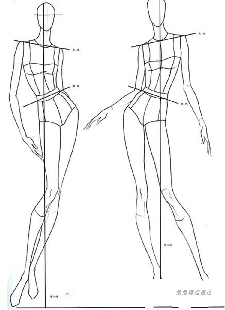 服装设计人体结构动态图片 黑白线稿手绘素描临摹人物素材 第13张