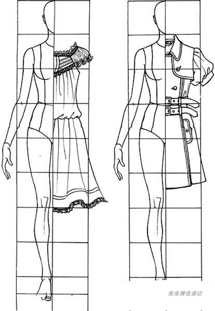 服装设计人体结构动态图片 黑白线稿手绘素描临摹人物素材 第14张