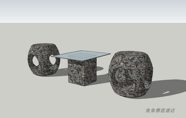 sketchup老树桩座椅中式树雕根雕石桌茶艺茶具茶几根艺小品SU模型 第13张