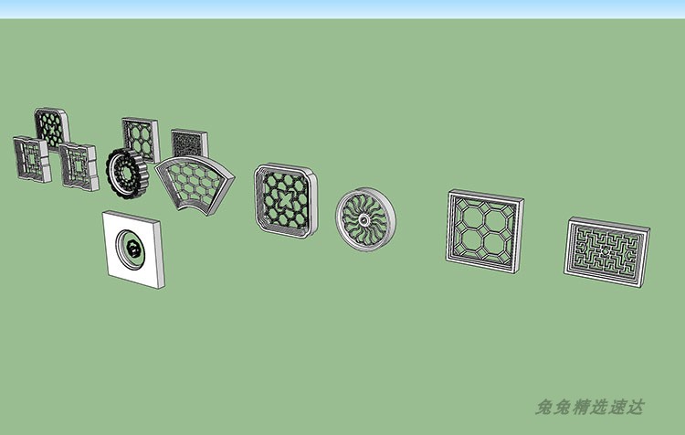 草图大师中式欧式现代门窗SU模型建筑构件古典庭院门雕花室内设计 第11张