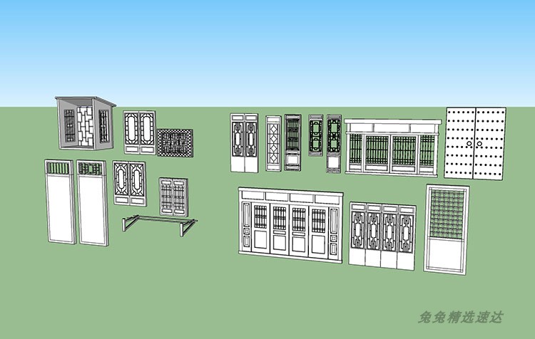 草图大师中式欧式现代门窗SU模型建筑构件古典庭院门雕花室内设计 第13张