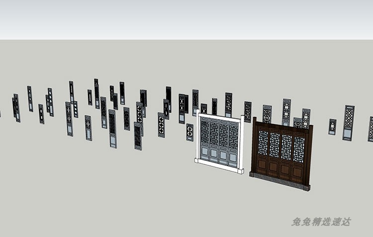 草图大师中式欧式现代门窗SU模型建筑构件古典庭院门雕花室内设计 第14张