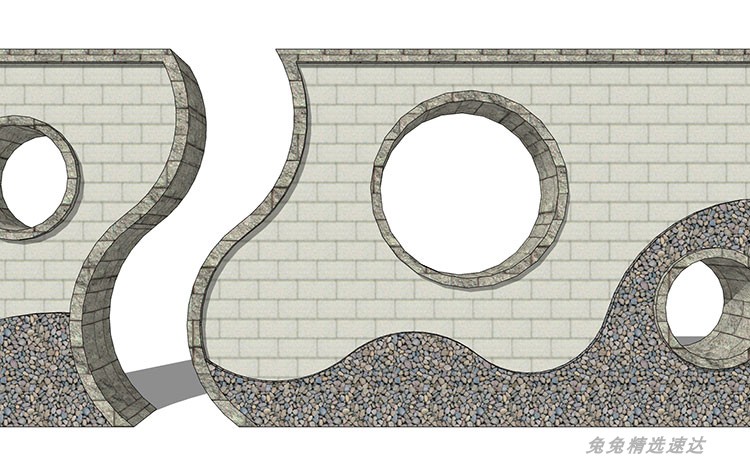 新中式文化景观墙古典园林景墙SU模型草图大师浮雕广场雕塑小品 第9张