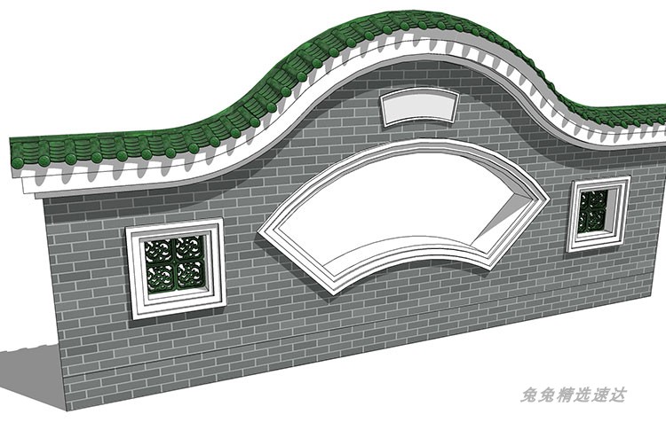 新中式文化景观墙古典园林景墙SU模型草图大师浮雕广场雕塑小品 第15张