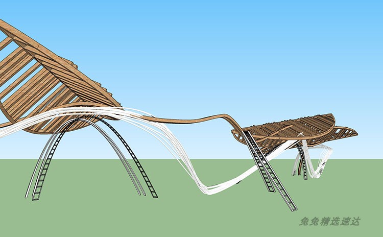 su模型草图大师 现代异形廊架 特色飘带雕塑小品构架  景观素材 第5张