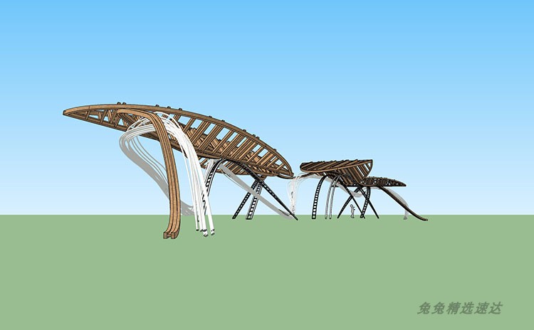 su模型草图大师 现代异形廊架 特色飘带雕塑小品构架  景观素材 第4张
