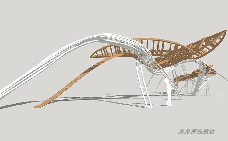 su模型草图大师 现代异形廊架 特色飘带雕塑小品构架  景观素材 第6张