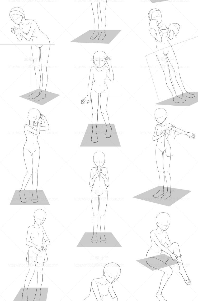 动漫线稿 少女可爱动作图集 人体动态 PSD免抠 矢量设计素材 第11张