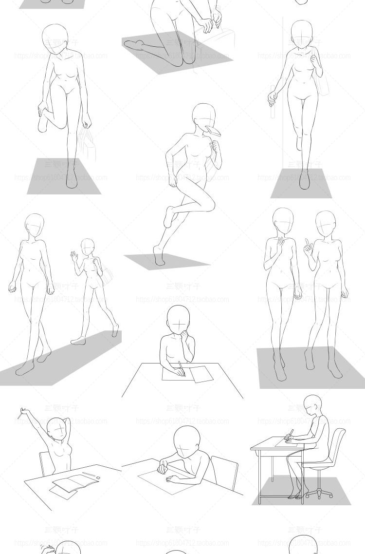 动漫线稿 少女可爱动作图集 人体动态 PSD免抠 矢量设计素材 第12张