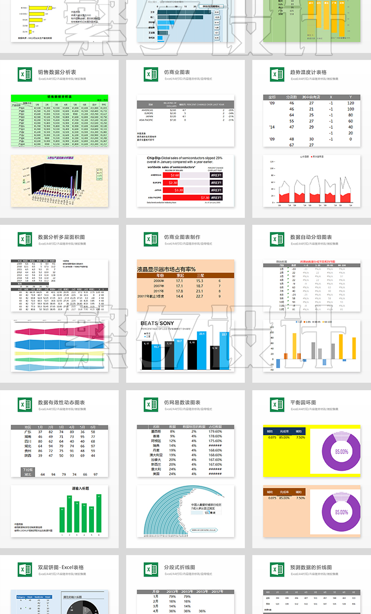 可视化图表素材 Excel模板办公表格多彩数据自动生成提高效率 第8张