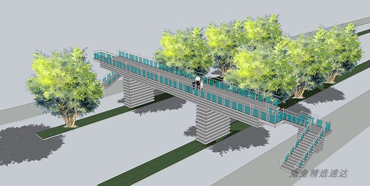 桥梁拱石桥木桥过街天桥SU模型市政钢架sketchup建筑景观设计素材 第7张