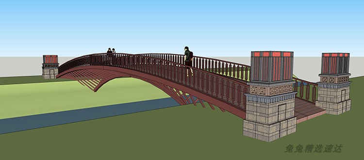 桥梁拱石桥木桥过街天桥SU模型市政钢架sketchup建筑景观设计素材 第12张
