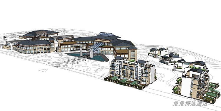 公寓SOHO商住楼SU模型现代LOFT欧式古典酒店sketchup建筑设计素材 第41张