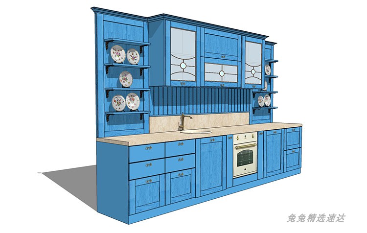 SU模型室内家装厨房橱柜组合别墅样板房橱柜草图大师su模型素材库 第15张