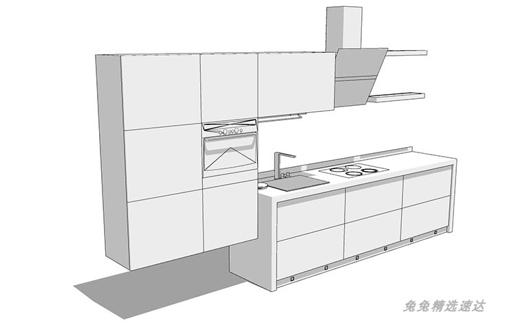 SU模型室内家装厨房橱柜组合别墅样板房橱柜草图大师su模型素材库 第16张