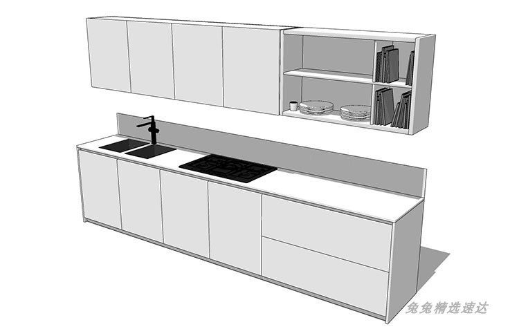 SU模型室内家装厨房橱柜组合别墅样板房橱柜草图大师su模型素材库 第17张
