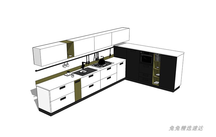 SU模型室内家装厨房橱柜组合别墅样板房橱柜草图大师su模型素材库 第20张