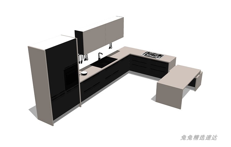 SU模型室内家装厨房橱柜组合别墅样板房橱柜草图大师su模型素材库 第22张