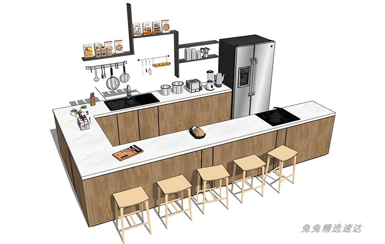 SU模型室内家装厨房橱柜组合别墅样板房橱柜草图大师su模型素材库 第27张