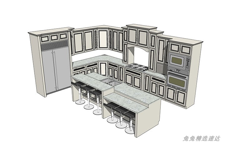 SU模型室内家装厨房橱柜组合别墅样板房橱柜草图大师su模型素材库 第30张