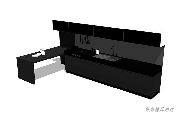 SU模型室内家装厨房橱柜组合别墅样板房橱柜草图大师su模型素材库 第29张