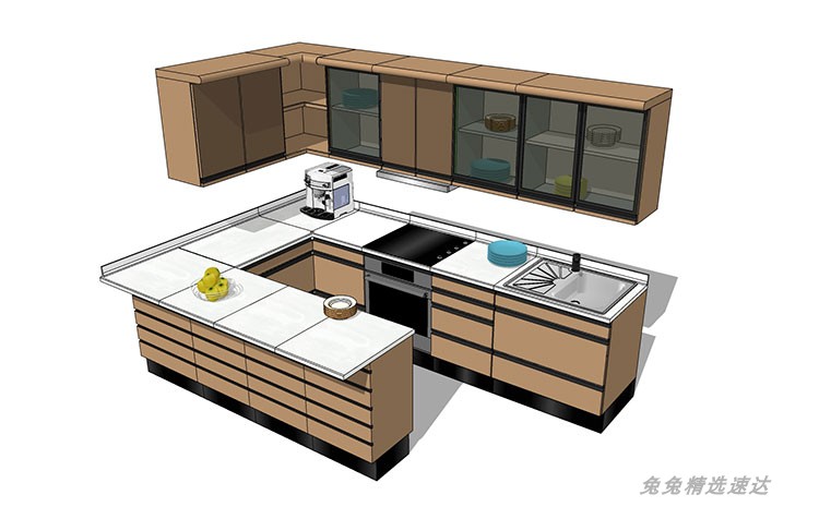 SU模型室内家装厨房橱柜组合别墅样板房橱柜草图大师su模型素材库 第33张