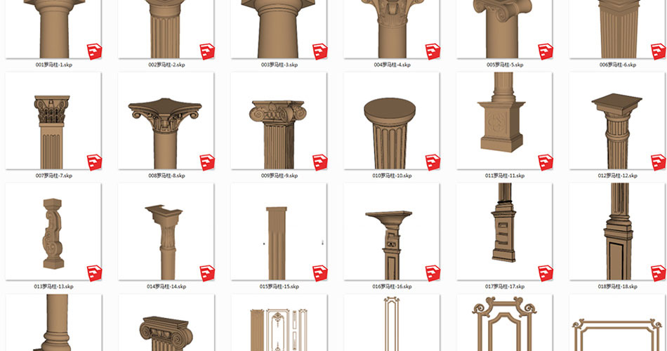 sketchup模型 欧式雕花石膏线罗马柱室内建筑构件草图大师su模型 第6张