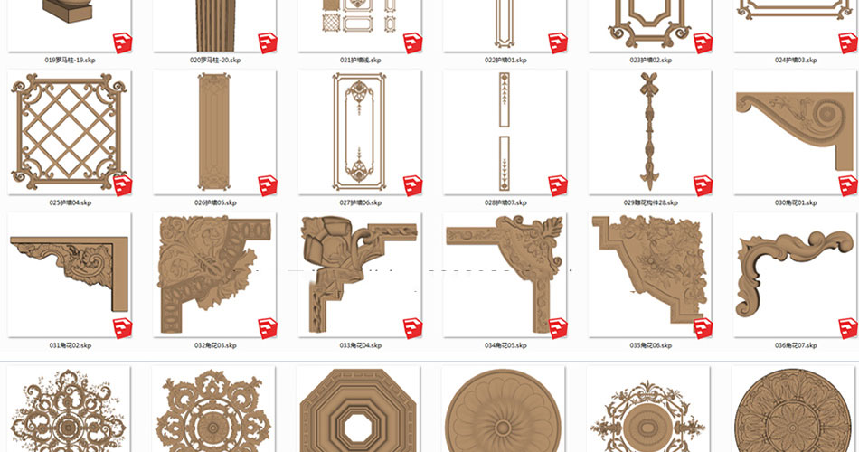 sketchup模型 欧式雕花石膏线罗马柱室内建筑构件草图大师su模型 第7张