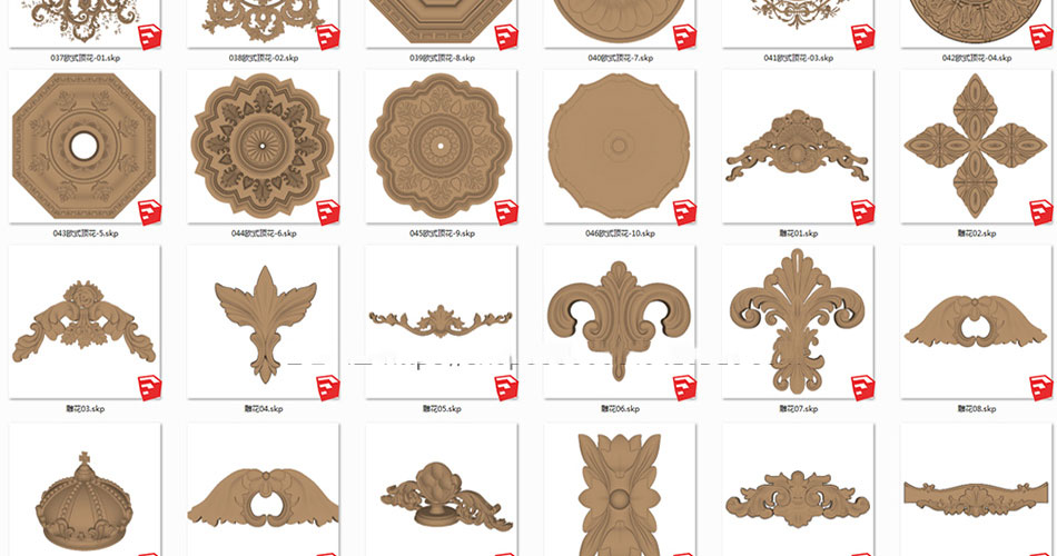 sketchup模型 欧式雕花石膏线罗马柱室内建筑构件草图大师su模型 第8张