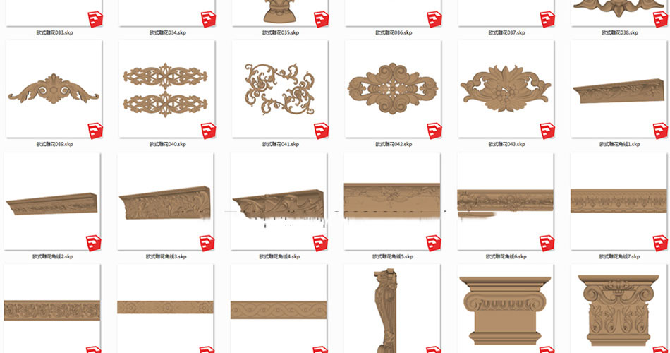 sketchup模型 欧式雕花石膏线罗马柱室内建筑构件草图大师su模型 第15张