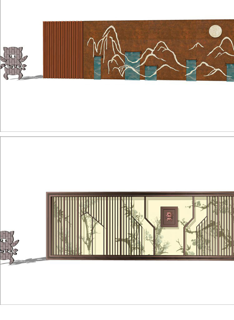 sketchup模型新中式禅意山水景墙园林景观设计小品草图大师su模型 第6张