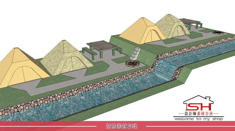 sketchup乡村旅游度假景区户外登山露营地帐篷团建野炊帐篷SU模型 第11张