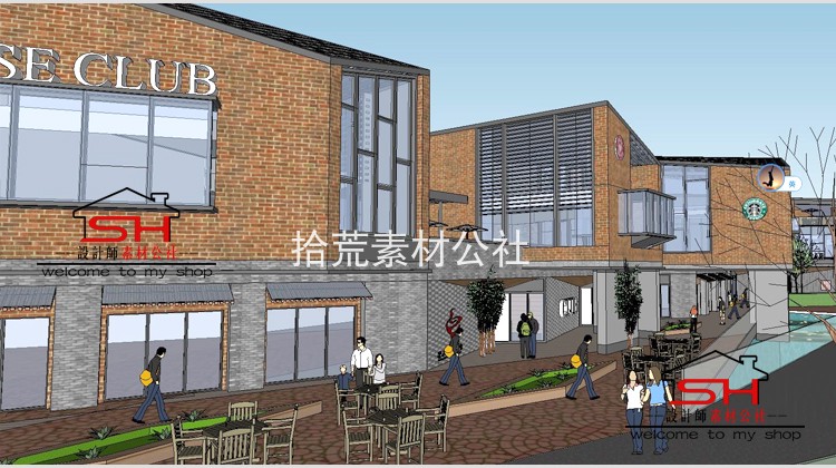 sketchup新中式住宅小区商业步行街旅游景区古镇街建筑设计SU模型 第9张